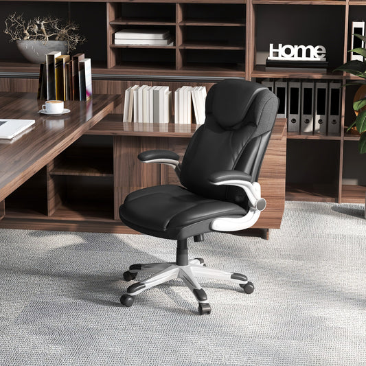 Ergonomic Office Leather Executive Chair with Rocking Function and Adjustable Height-Black