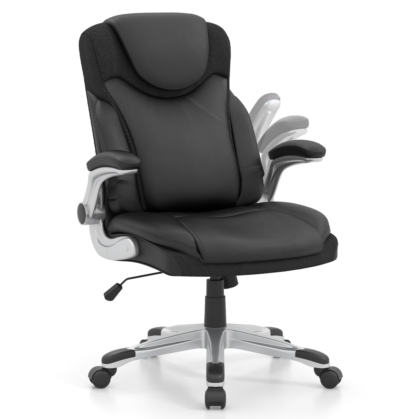 Ergonomic Office Leather Executive Chair with Rocking Function and Adjustable Height-Black