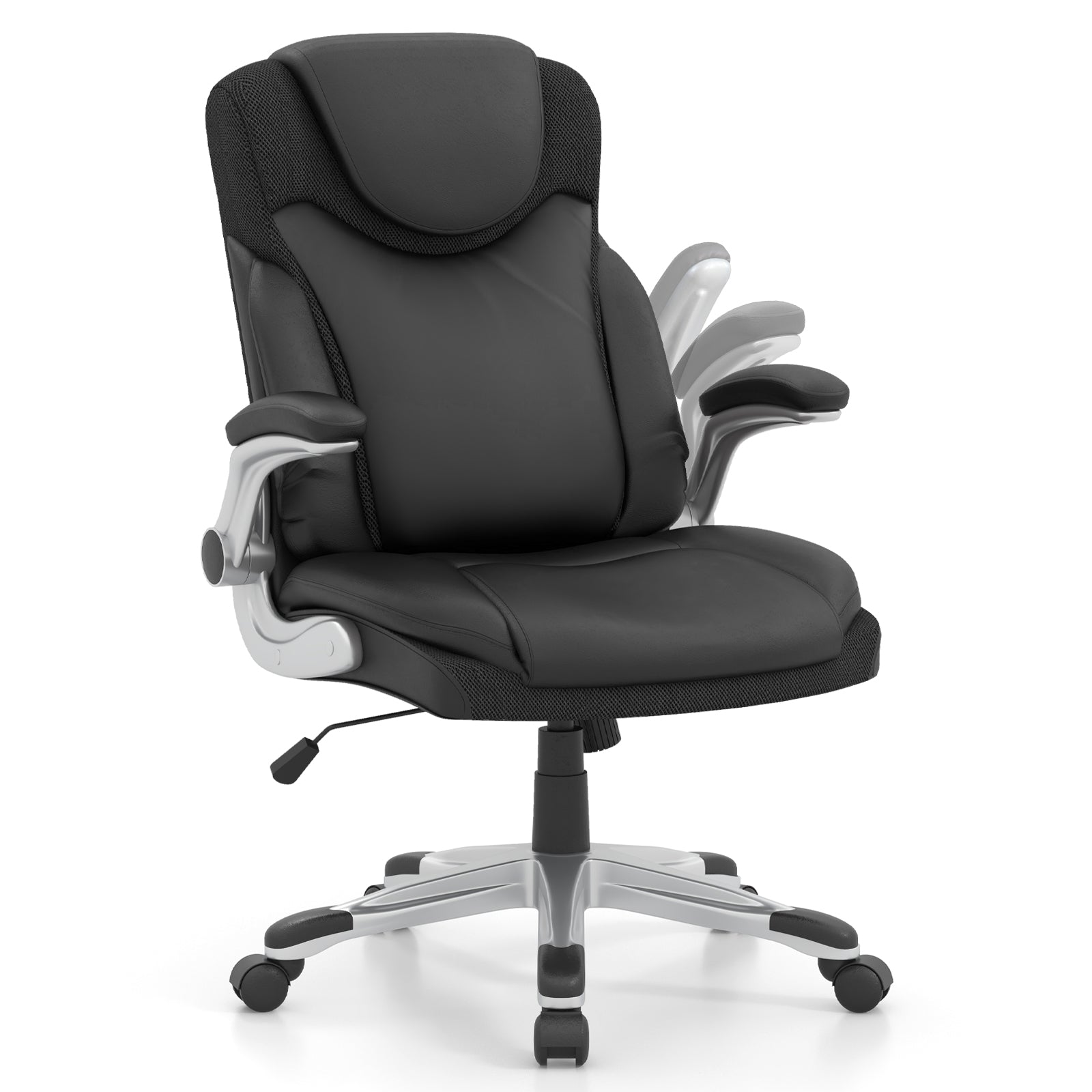 Ergonomic Office Leather Executive Chair with Rocking Function and Adjustable Height-Black