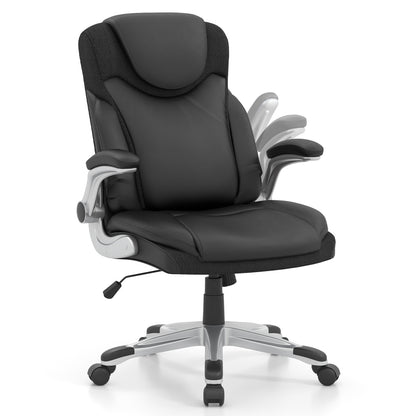 Ergonomic Office Leather Executive Chair with Rocking Function and Adjustable Height-Black