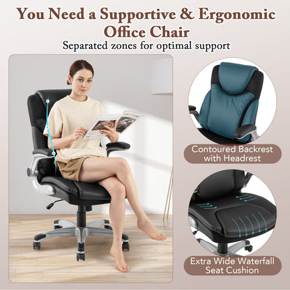 Ergonomic Office Leather Executive Chair with Rocking Function and Adjustable Height-Black