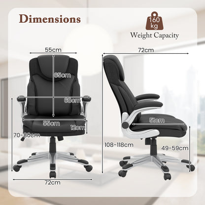 Ergonomic Office Leather Executive Chair with Rocking Function and Adjustable Height-Black
