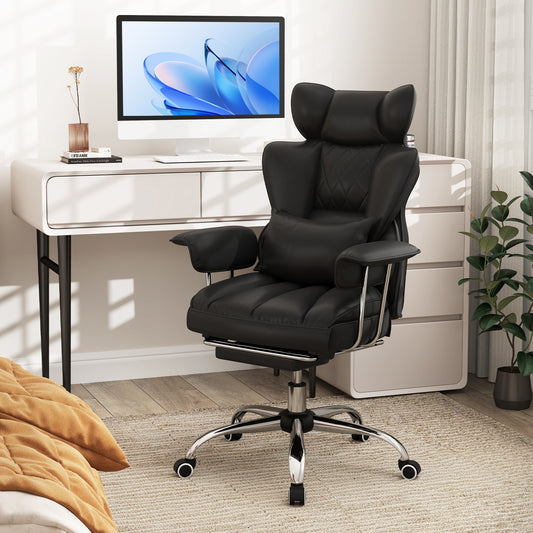 Executive Desk Chair with Retractable Footrest and Adjustable Height Reclining Function-Black