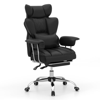 Executive Desk Chair with Retractable Footrest and Adjustable Height Reclining Function-Black