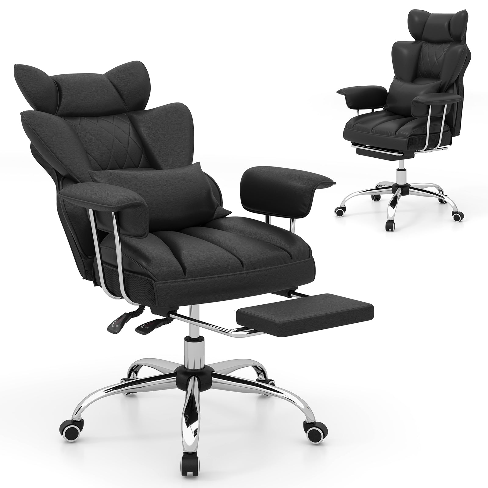 Executive Desk Chair with Retractable Footrest and Adjustable Height Reclining Function-Black
