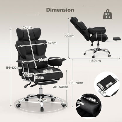 Executive Desk Chair with Retractable Footrest and Adjustable Height Reclining Function-Black