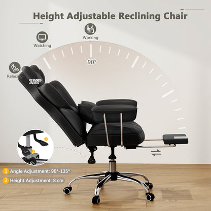 Executive Desk Chair with Retractable Footrest and Adjustable Height Reclining Function-Black