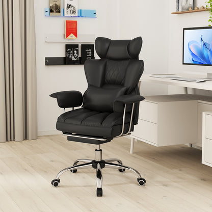 Executive Desk Chair with Retractable Footrest and Adjustable Height Reclining Function-Black