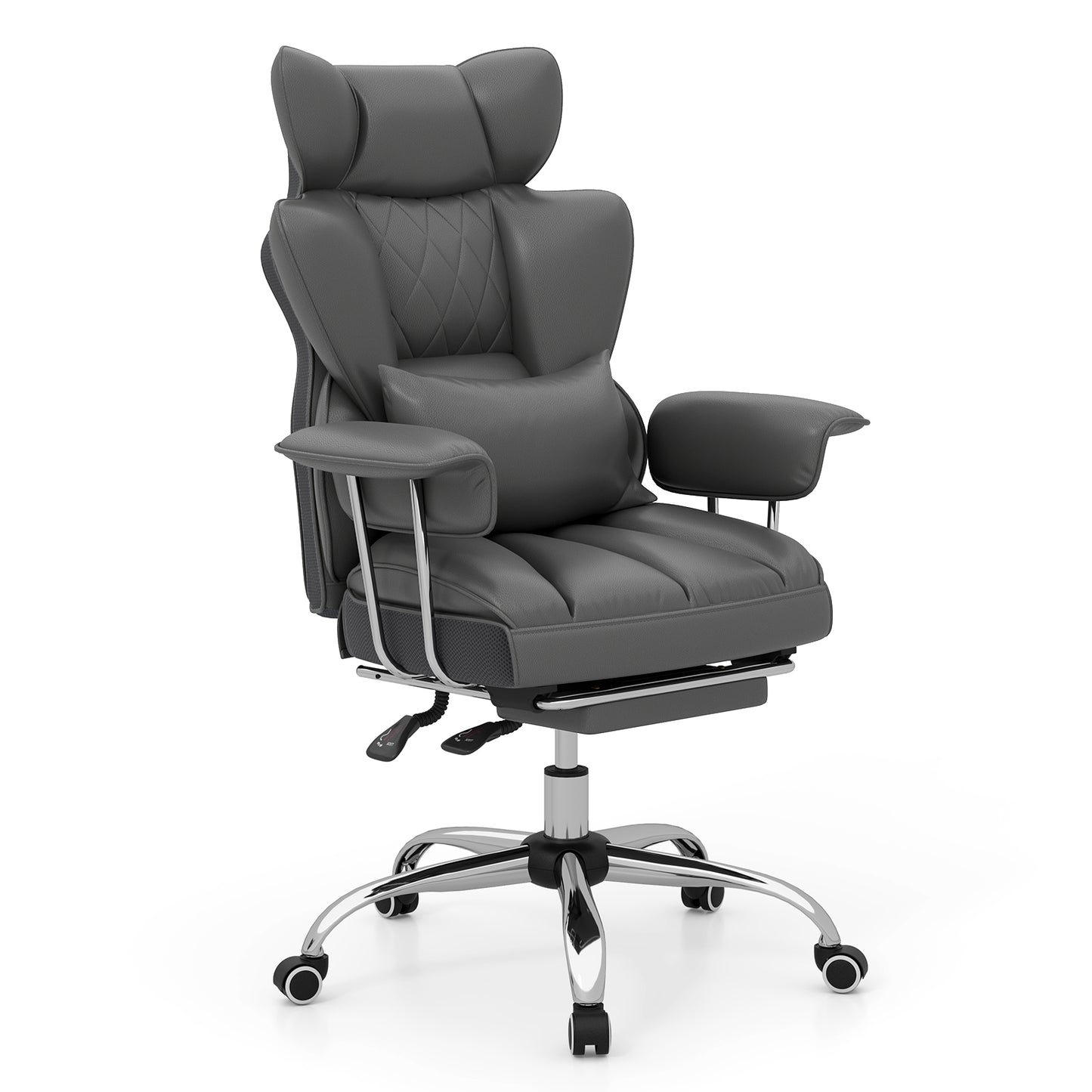 Executive Desk Chair with Retractable Footrest and Adjustable Height Reclining Function-Grey