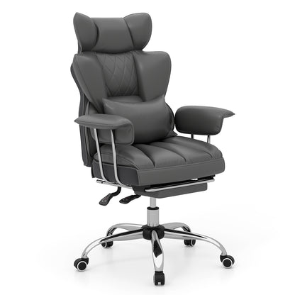 Executive Desk Chair with Retractable Footrest and Adjustable Height Reclining Function-Grey