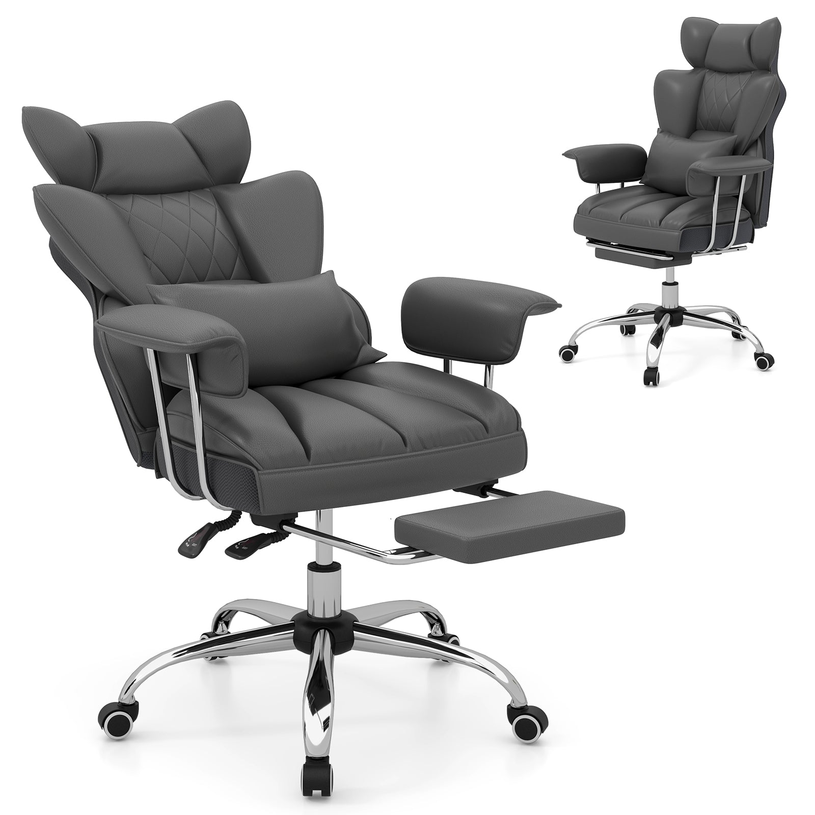 Executive Desk Chair with Retractable Footrest and Adjustable Height Reclining Function-Grey