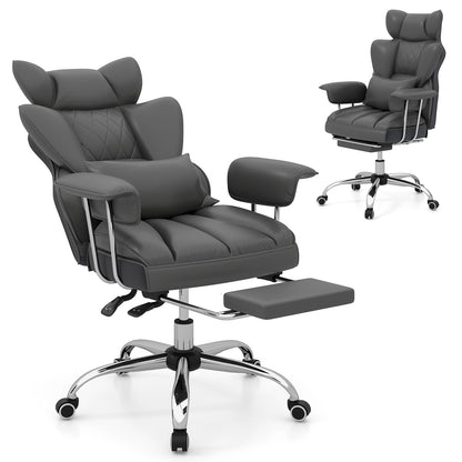 Executive Desk Chair with Retractable Footrest and Adjustable Height Reclining Function-Grey
