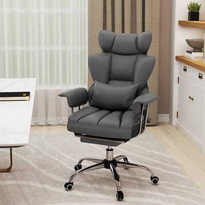 Executive Desk Chair with Retractable Footrest and Adjustable Height Reclining Function-Grey