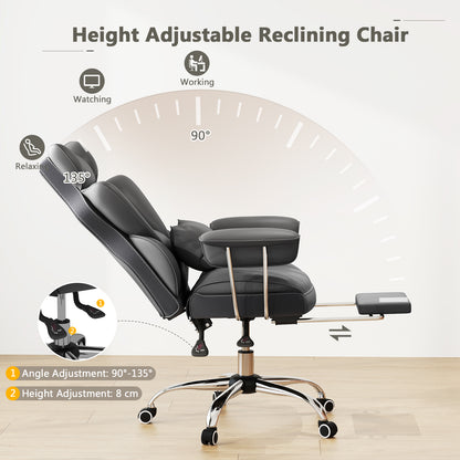 Executive Desk Chair with Retractable Footrest and Adjustable Height Reclining Function-Grey