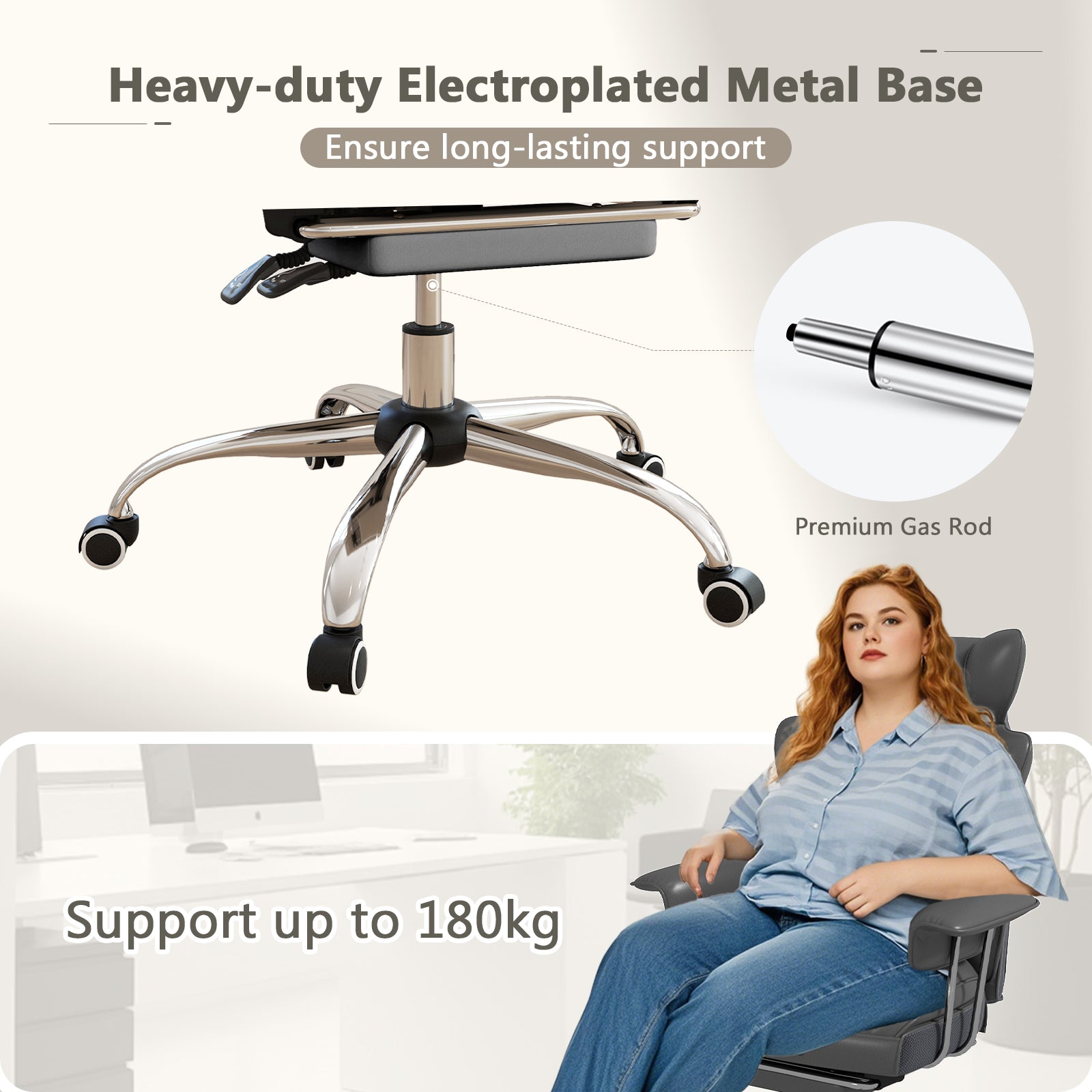Executive Desk Chair with Retractable Footrest and Adjustable Height Reclining Function-Grey