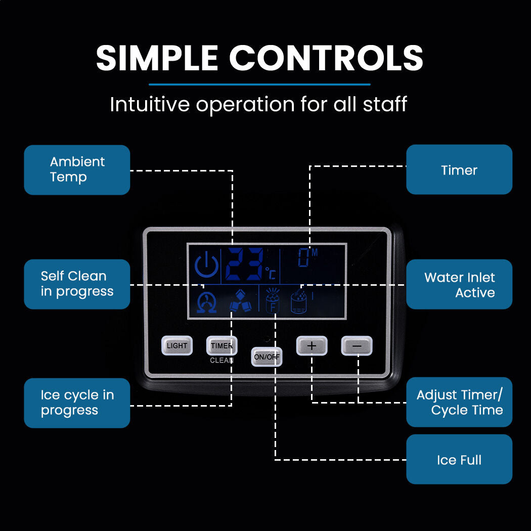 Commercial Ice Maker Machine, up to 35kg/24hr, Timer & Self Cleaning Programs