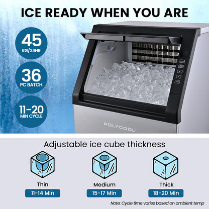 Commercial Ice Maker Machine, up to 45kg/24hr, Timer & Self Cleaning Programs