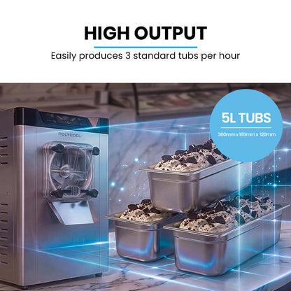 Commercial 4L Benchtop Hard Ice Cream and Gelato Machine, 16L/hr output, 1400W, Stainless Steel, Digital Control Panel
