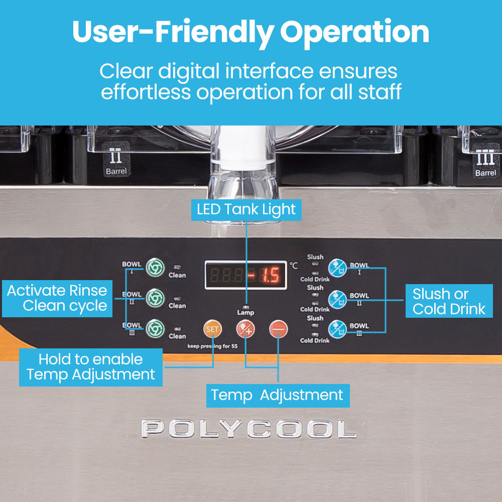 36L Triple Tank Commercial Slush Machine, Digital Control Panel, SAA Approved, Juice and Frozen Slushy Maker