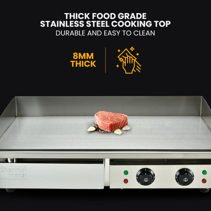 Commercial Electric Griddle 4.4kW with 0.73x0.47m Plate and Dual Zone Control