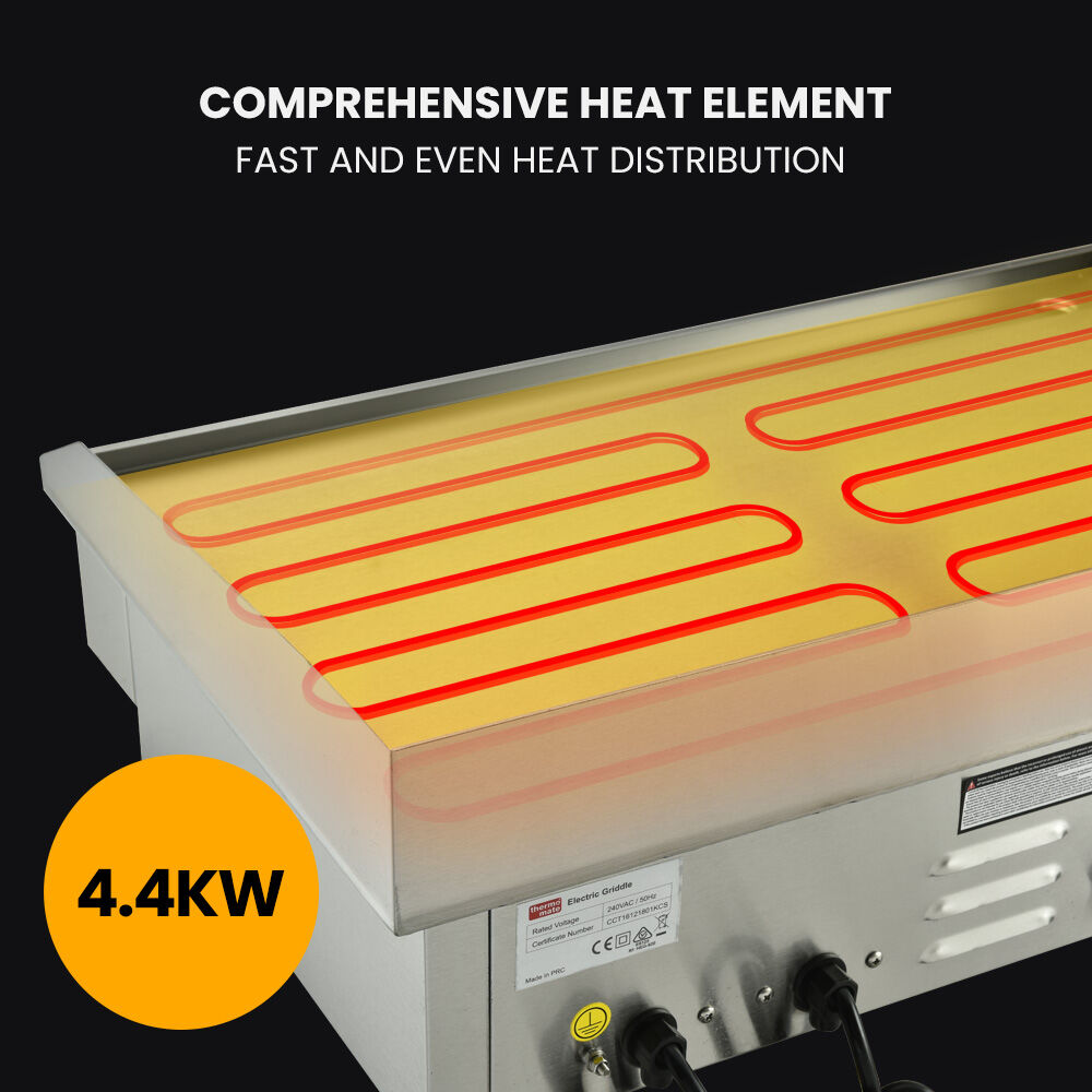 Commercial Electric Griddle 4.4kW with 0.73x0.47m Plate and Dual Zone Control