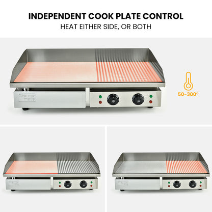 Extra Large Electric Griddle 0.73x0.40m with Dual Zone & 4.4kW Heating Power