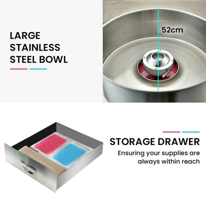 1100W Commercial Cotton Candy Maker with Large 0.52m Bowl & Storage Drawer