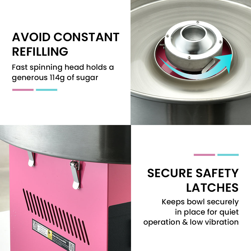 1100W Commercial Cotton Candy Maker with Large 0.52m Bowl & Storage Drawer