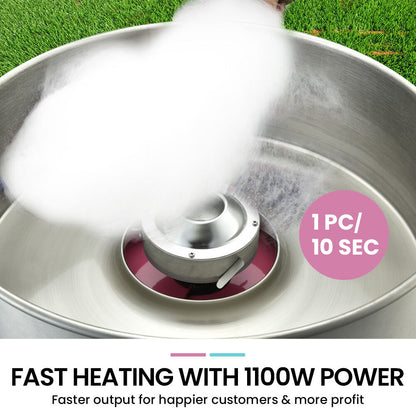 1100W Commercial Cotton Candy Maker with Large 0.52m Bowl & Storage Drawer