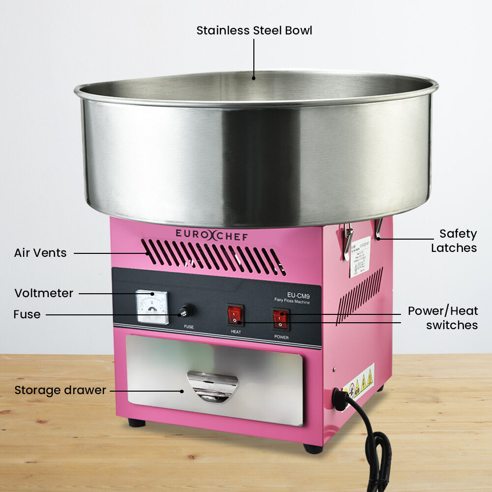 1100W Commercial Cotton Candy Maker with Large 0.52m Bowl & Storage Drawer