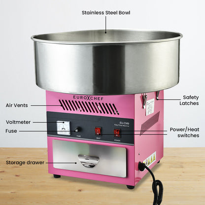 1100W Commercial Cotton Candy Maker with Large 0.52m Bowl & Storage Drawer