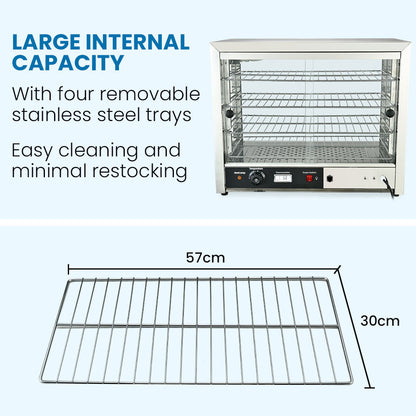 4-Tier Stainless Steel Food Warmer Display with Adjustable Shelves, 0.64m Wide