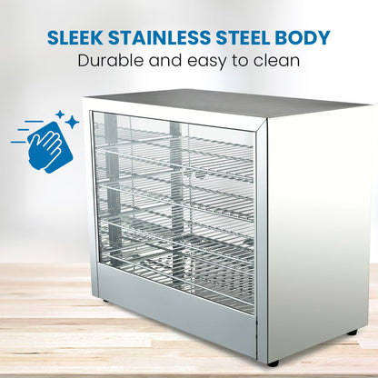4-Tier Stainless Steel Food Warmer Display with Adjustable Shelves, 0.64m Wide