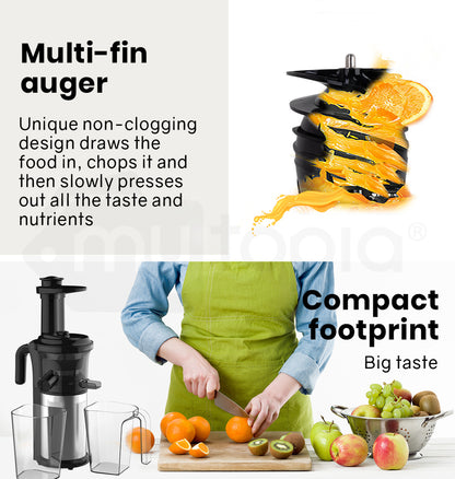 Cold Press Slow Juicer with Sorbet Function and Whole Fruit Chute, 250W Motor