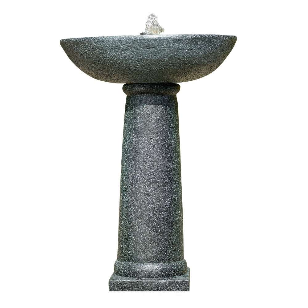 Solar-Powered Bird Bath Fountain with LED Lights and Battery Backup, Dark Grey