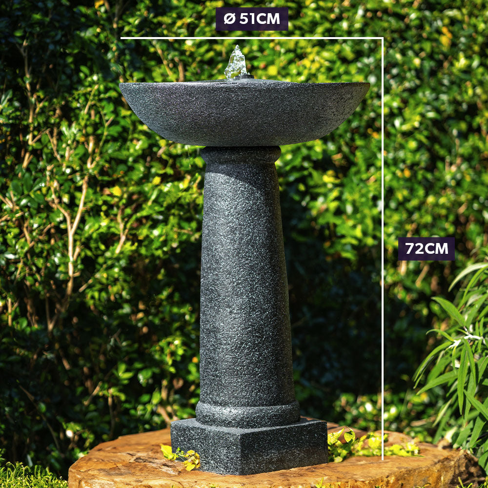 Solar-Powered Bird Bath Fountain with LED Lights and Battery Backup, Dark Grey