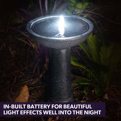 Solar-Powered Bird Bath Fountain with LED Lights and Battery Backup, Dark Grey