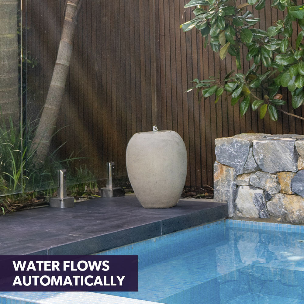 Solar-Powered Pot Style Water Feature with LED Lights and Battery Backup