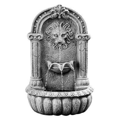 Lion Head Solar Water Fountain with LED Lights, Weatherproof Polyresin Design