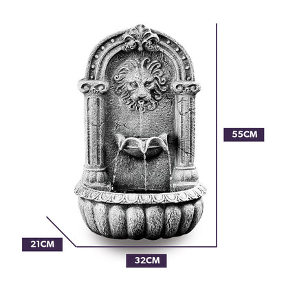 Lion Head Solar Water Fountain with LED Lights, Weatherproof Polyresin Design
