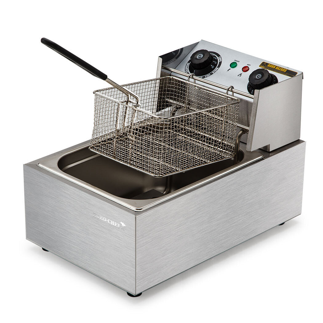 Commercial Electric Deep Fryer with 10L Basket and 3kW Heater, Stainless Steel