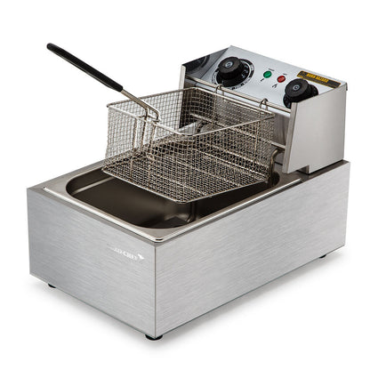 Commercial Electric Deep Fryer with 10L Basket and 3kW Heater, Stainless Steel