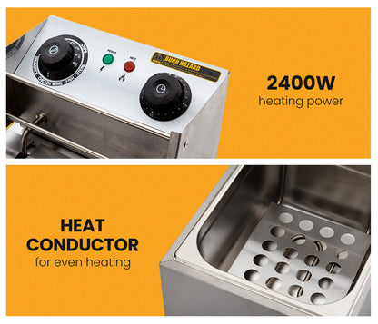 Commercial Electric Deep Fryer with 10L Basket and 3kW Heater, Stainless Steel