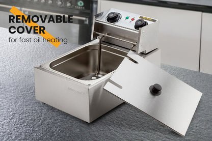 Commercial Electric Deep Fryer with 10L Basket and 3kW Heater, Stainless Steel
