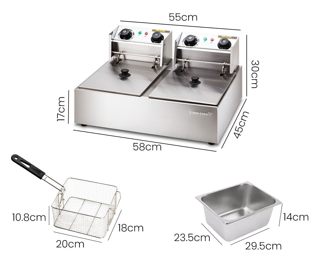 Commercial Electric Deep Fryer Twin Frying Basket Chip Cooker Fry