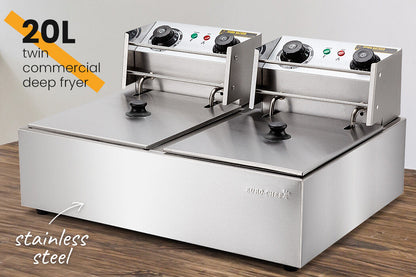 Commercial Electric Deep Fryer Twin Frying Basket Chip Cooker Fry