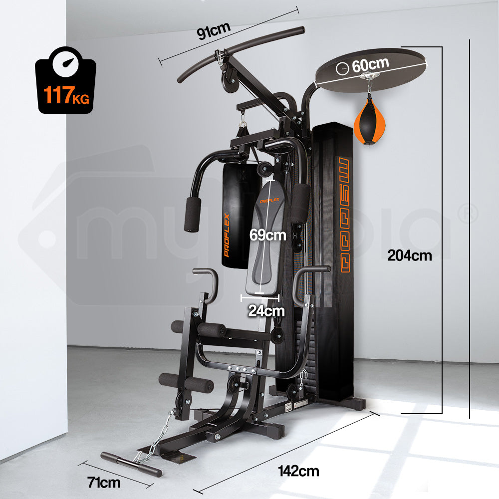 Multi-Station Home Gym with Punching Bag & Speedball - 1.5m² Space Saver