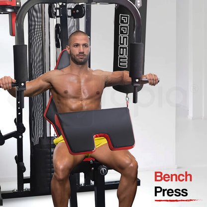 Red Multi Station Home Gym Set with 100lbs Plates & Boxing Bag- M9500