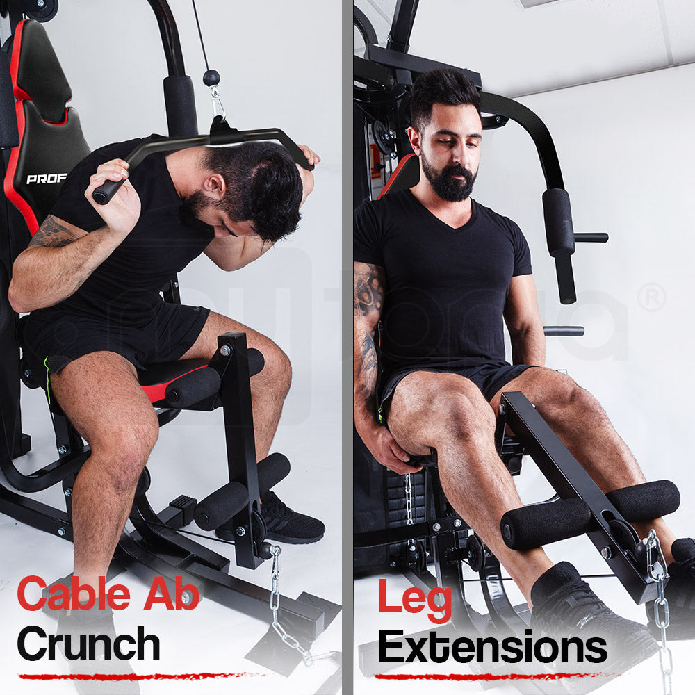 Red Multi Station Home Gym Set with 100lbs Plates & Boxing Bag- M9500