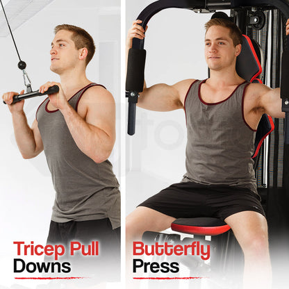 Red Multi Station Home Gym Set with 100lbs Plates & Boxing Bag- M9500